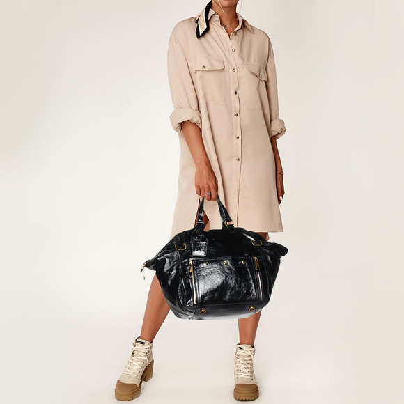 YVES SAINT LAURENT Black Patent Leather Large Downtown Tote - Picture 2 of 8